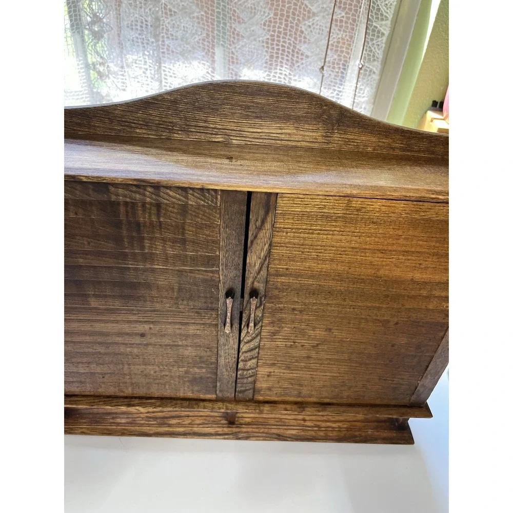 Vintage Antique Wood Wall Spice Rack Copper Hardware 14